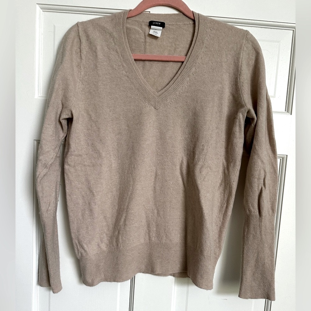 J. Crew Tan V-Neck Cashmere blend Sweater